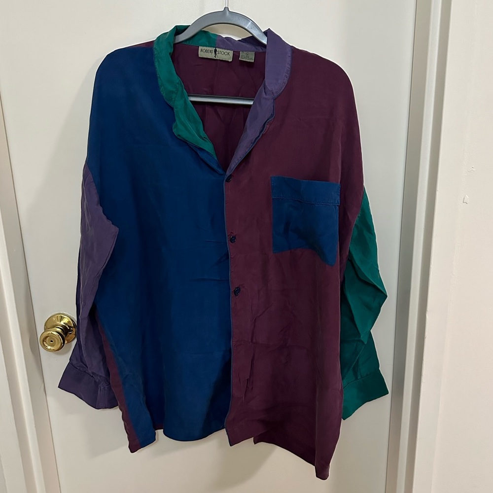 Vintage Robert Stock Color Block Silk Shirt